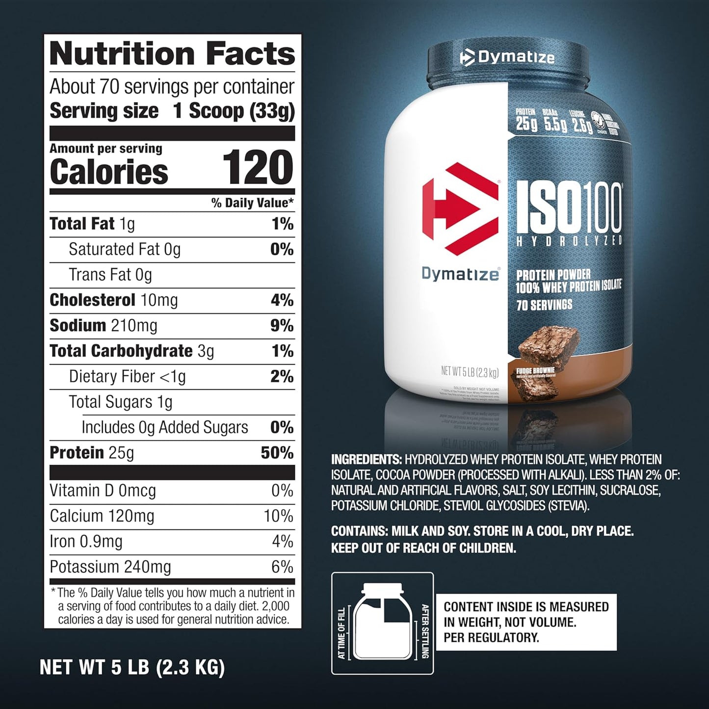 Dymatize Nutrition ISO 100 Whey Protein Powder - 2.3 Kg (Fudge Brownie)