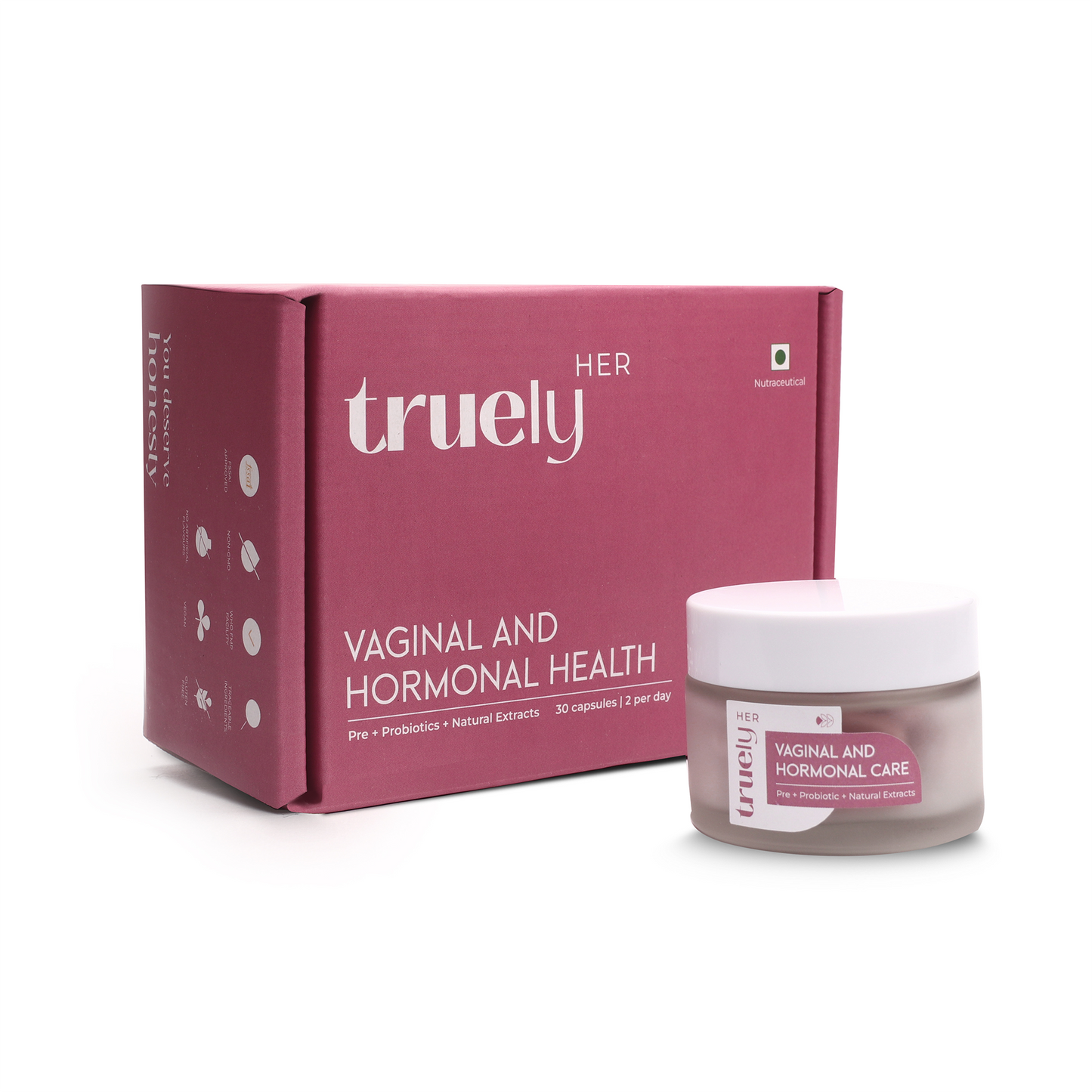 Truely Her Tested Pre & Probiotic Veggie Capsules for Women | Helps in Hormone Balance, PMS Relief, Reduce UTIs & PCOS Support | Helps to Manage Irregular Periods | Vegan | 90 Capsules (Pack of 3)