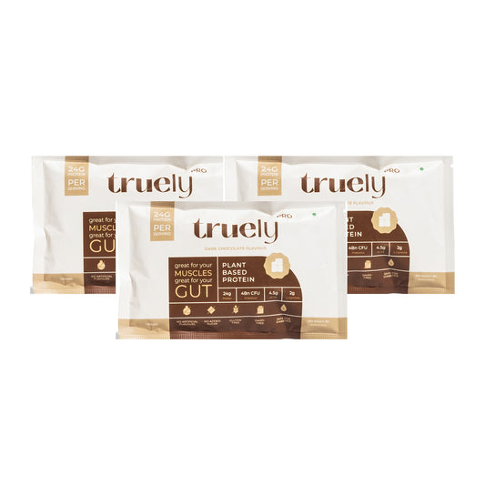 Truely Pro - Vegan Plant Protein | 24g Protein/Serving | 4 Bn CFU Probiotics | 3 Protein Sources - Pea, Brown Rice & Moong Bean | No Artificial Flavours | THIRD-PARTY TESTED | Dark Chocolate | 3 Servings