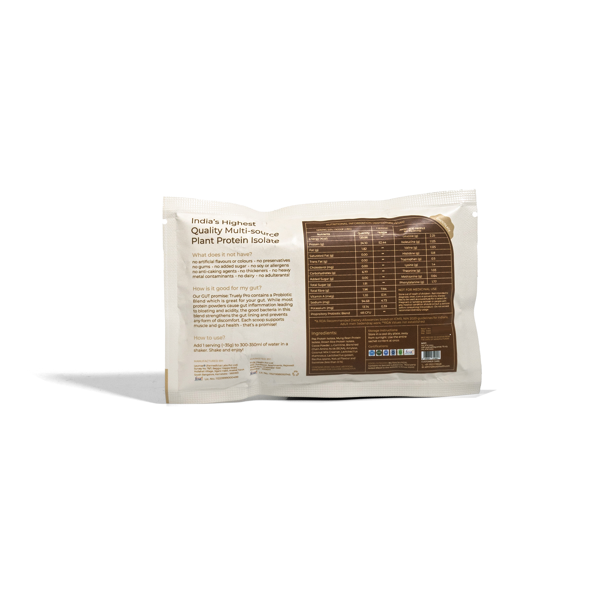 Truely Pro - Vegan Plant Protein | 24g Protein/Serving | 4 Bn CFU Probiotics | 3 Protein Sources - Pea, Brown Rice & Moong Bean | No Artificial Flavours | THIRD-PARTY TESTED | Dark Chocolate | 3 Servings
