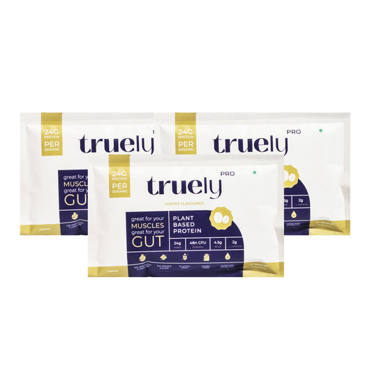 Truely Pro - Vegan Plant Protein | 24g Protein/Serving | 4 Bn CFU Probiotics | 3 Protein Sources - Pea, Brown Rice & Moong Bean | No Artificial Flavours | THIRD-PARTY TESTED | Coffee | 3 Servings