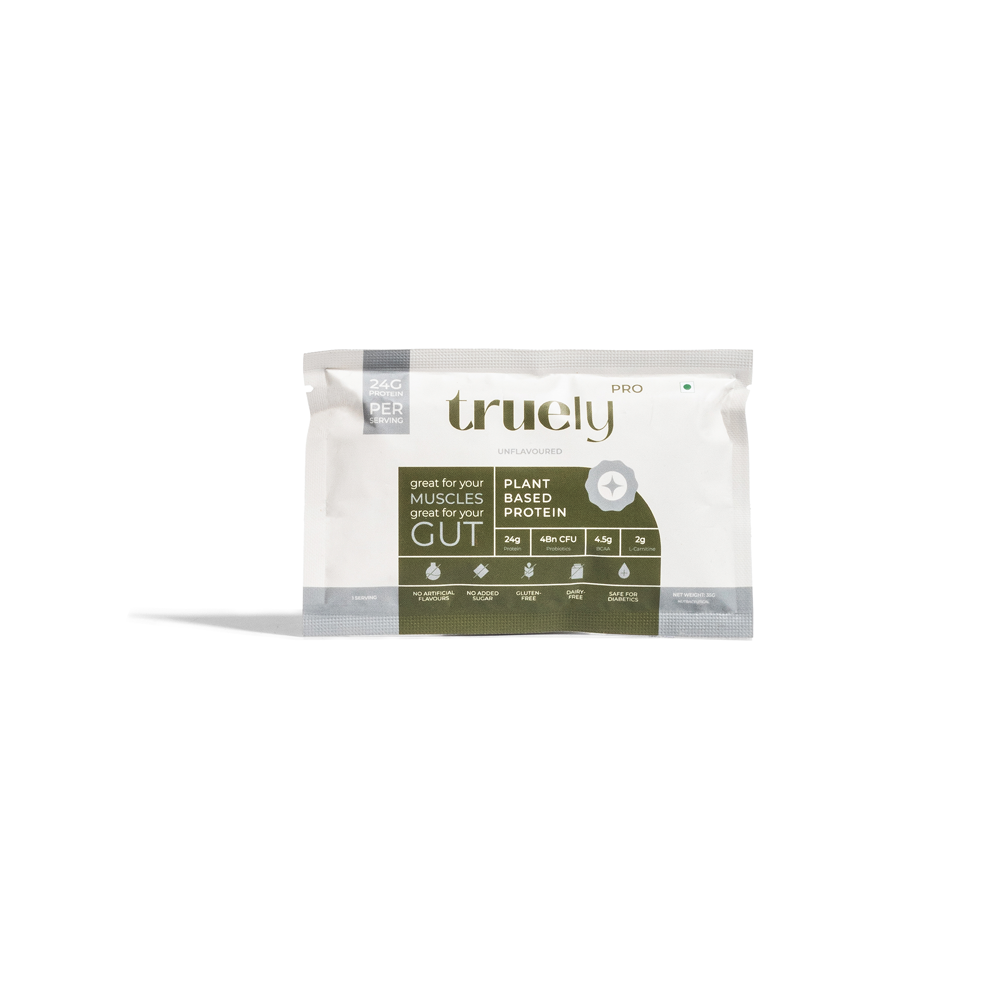 Truely Pro - Vegan Plant Protein | 24g Protein/Serving | 4 Bn CFU Probiotics | 3 Protein Sources - Pea, Brown Rice & Moong Bean | No Artificial Flavours | THIRD-PARTY TESTED | Unflavoured | 3 Serv.