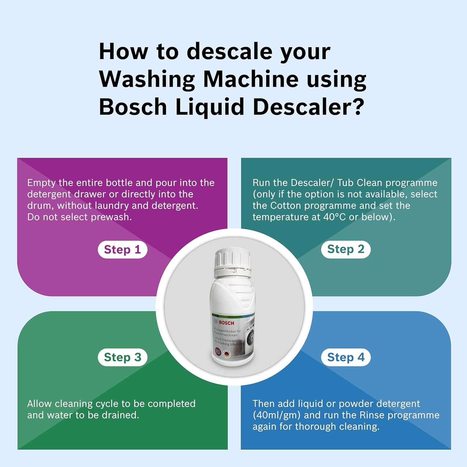 Bosch Liquid Descaler for Washing Machine – 200ml and Bosch Front Load Laundry Detergent Lavender Fragrance - 1 L, Combo Pack of 2