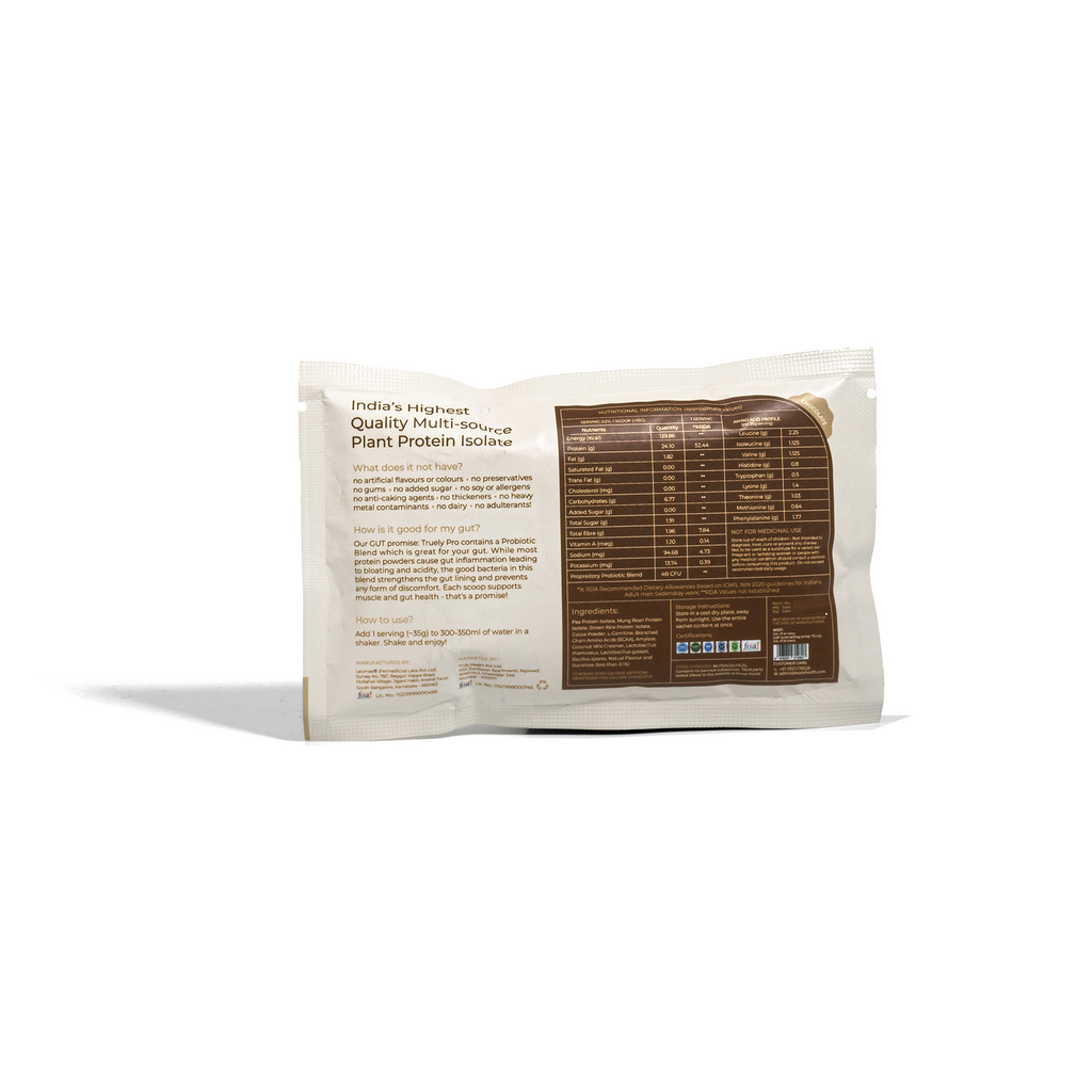 Truely Pro - Vegan Plant Protein | 24g Protein/Serving | 4 Bn CFU Probiotics | 3 Protein Sources - Pea, Brown Rice & Moong Bean | No Artificial Flavours | THIRD-PARTY TESTED | Dark Chocolate | 1KG