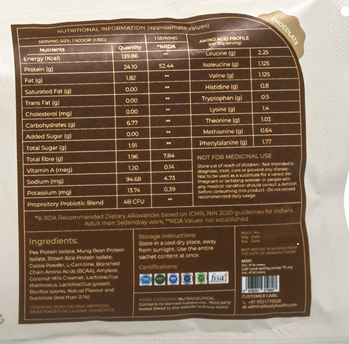 Truely Pro - Vegan Plant Protein | 24g Protein/Serving | 4 Bn CFU Probiotics | 3 Protein Sources - Pea, Brown Rice & Moong Bean | No Artificial Flavours | THIRD-PARTY TESTED | Dark Chocolate | 1KG
