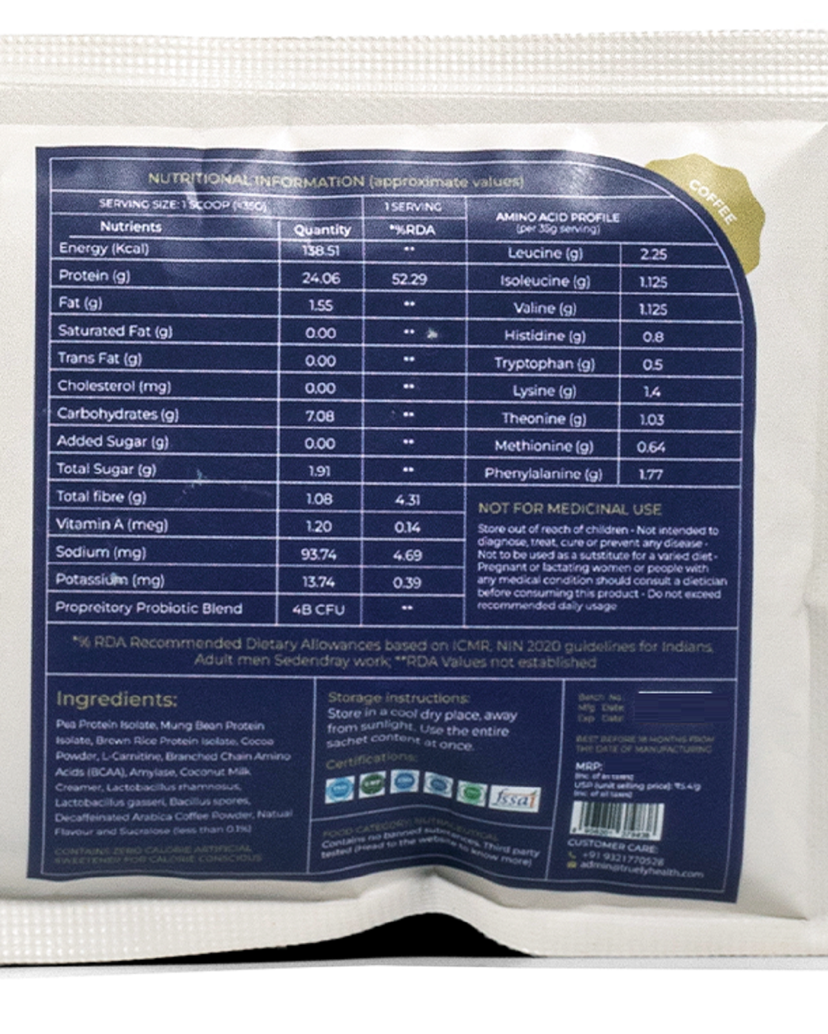 Truely Pro - Vegan Plant Protein | 24g Protein/Serving | 4 Bn CFU Probiotics | 3 Protein Sources - Pea, Brown Rice & Moong Bean | No Artificial Flavours | THIRD-PARTY TESTED | Coffee | 1KG