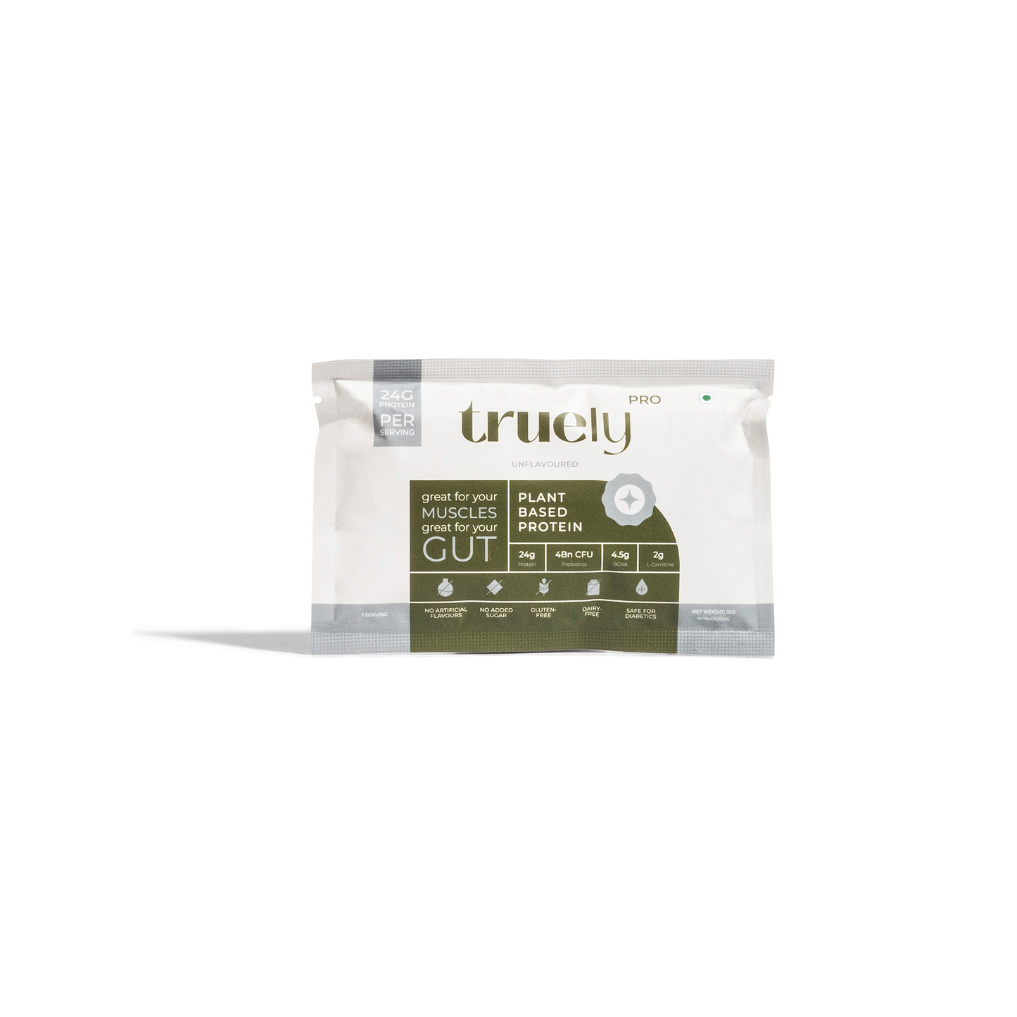 Truely Pro - Vegan Plant Protein | 24g Protein/Serving | 4 Bn CFU Probiotics | 3 Protein Sources - Pea, Brown Rice & Moong Bean | No Artificial Flavours | THIRD-PARTY TESTED | Unflavoured | 1KG