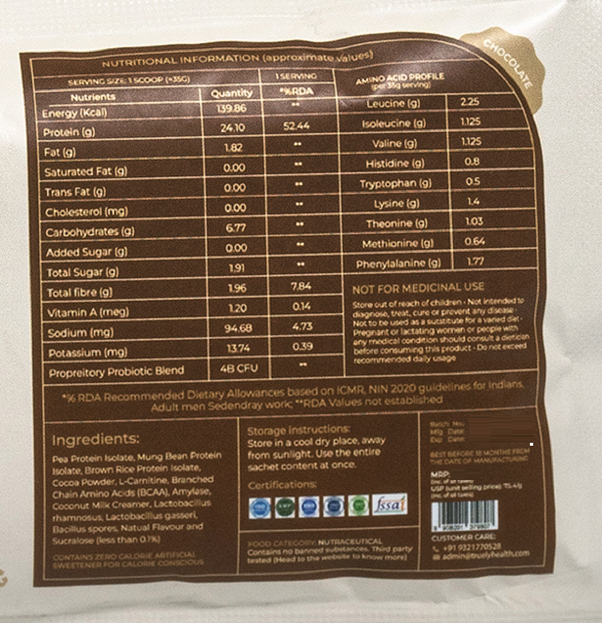 Truely Pro - Vegan Plant Protein | 24g Protein/Serving | 4 Bn CFU Probiotics | 3 Protein Sources - Pea, Brown Rice & Moong Bean | No Artificial Flavours | THIRD-PARTY TESTED | Dark Chocolate | 2KG