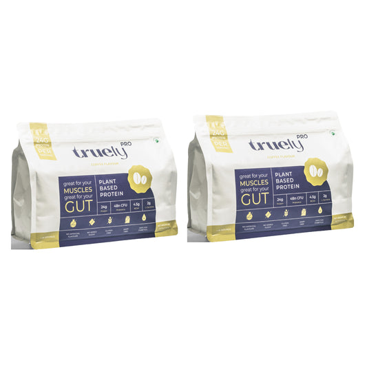 Truely Pro - Vegan Plant Protein | 24g Protein/Serving | 4 Bn CFU Probiotics | 3 Protein Sources - Pea, Brown Rice & Moong Bean | No Artificial Flavours | THIRD-PARTY TESTED | Coffee | 2KG