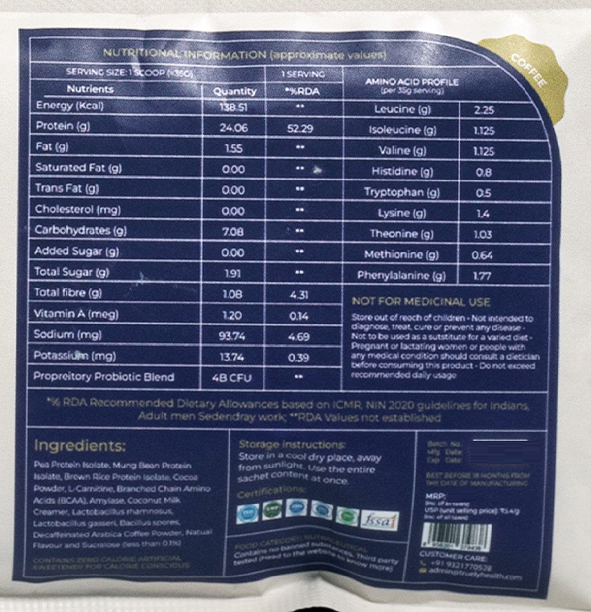 Truely Pro - Vegan Plant Protein | 24g Protein/Serving | 4 Bn CFU Probiotics | 3 Protein Sources - Pea, Brown Rice & Moong Bean | No Artificial Flavours | THIRD-PARTY TESTED | Coffee | 2KG