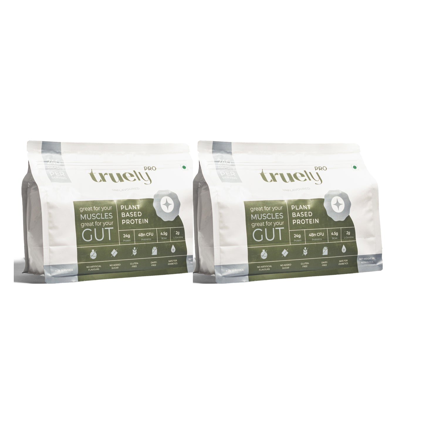 Truely Pro - Vegan Plant Protein | 24g Protein/Serving | 4 Bn CFU Probiotics | 3 Protein Sources - Pea, Brown Rice & Moong Bean | No Artificial Flavours | THIRD-PARTY TESTED | Unflavoured | 2KG