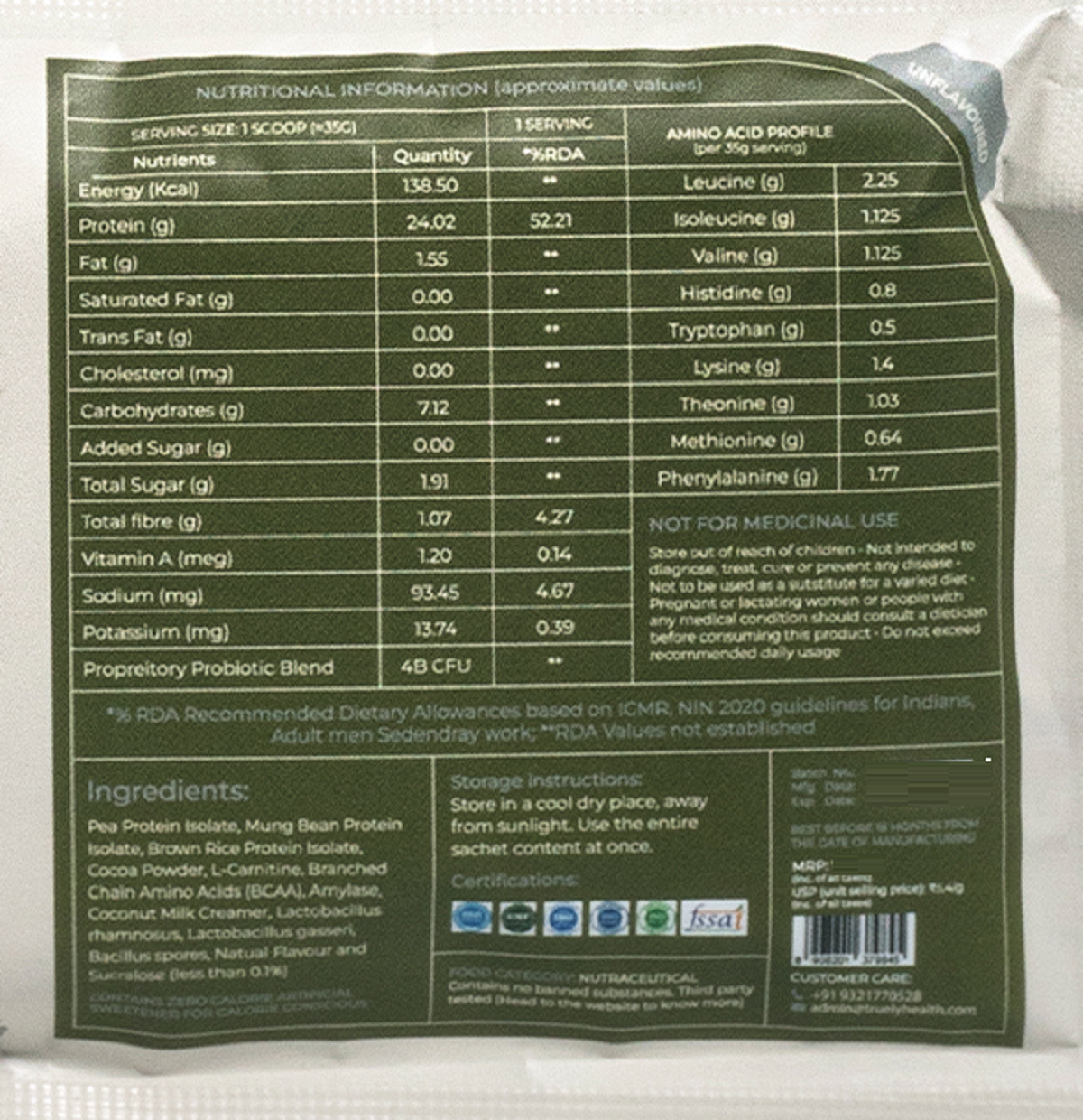 Truely Pro - Vegan Plant Protein | 24g Protein/Serving | 4 Bn CFU Probiotics | 3 Protein Sources - Pea, Brown Rice & Moong Bean | No Artificial Flavours | THIRD-PARTY TESTED | Unflavoured | 2KG