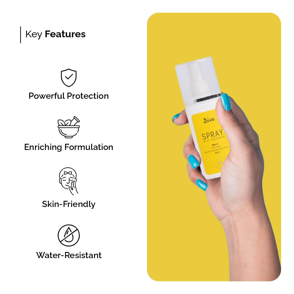 DIVE SPRAY MIST SUNSCREEN | Broad-Spectrum SPF 50 | PA+++ | Non-Greasy & Water-Resistant | Convenient Spray Application | Oil-Free & UVA/UVB | Free from Paraben, Sulphates, and Cruelty | Suitable for all Skin Types | 100ml