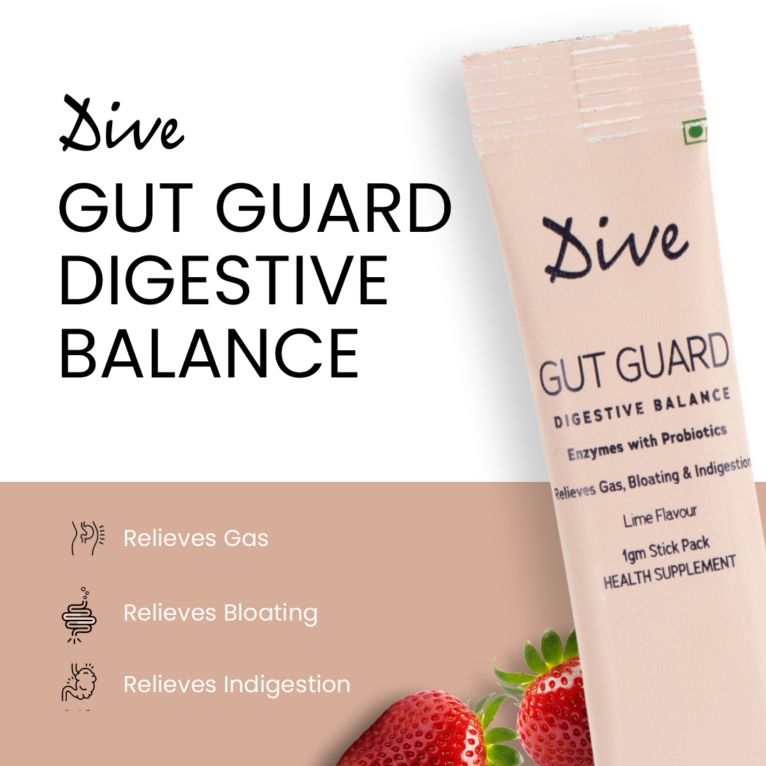 Dive Gut Guard Digestive Balance Probiotics| For Improving Gut Health , Digestion & Immunity in Men & Women | Probiotics + Digestive Enzymes |Nutrition Absorption | 2 Billion CFU Clinically Proven Strains| Sugar Free(15 Days Pack)