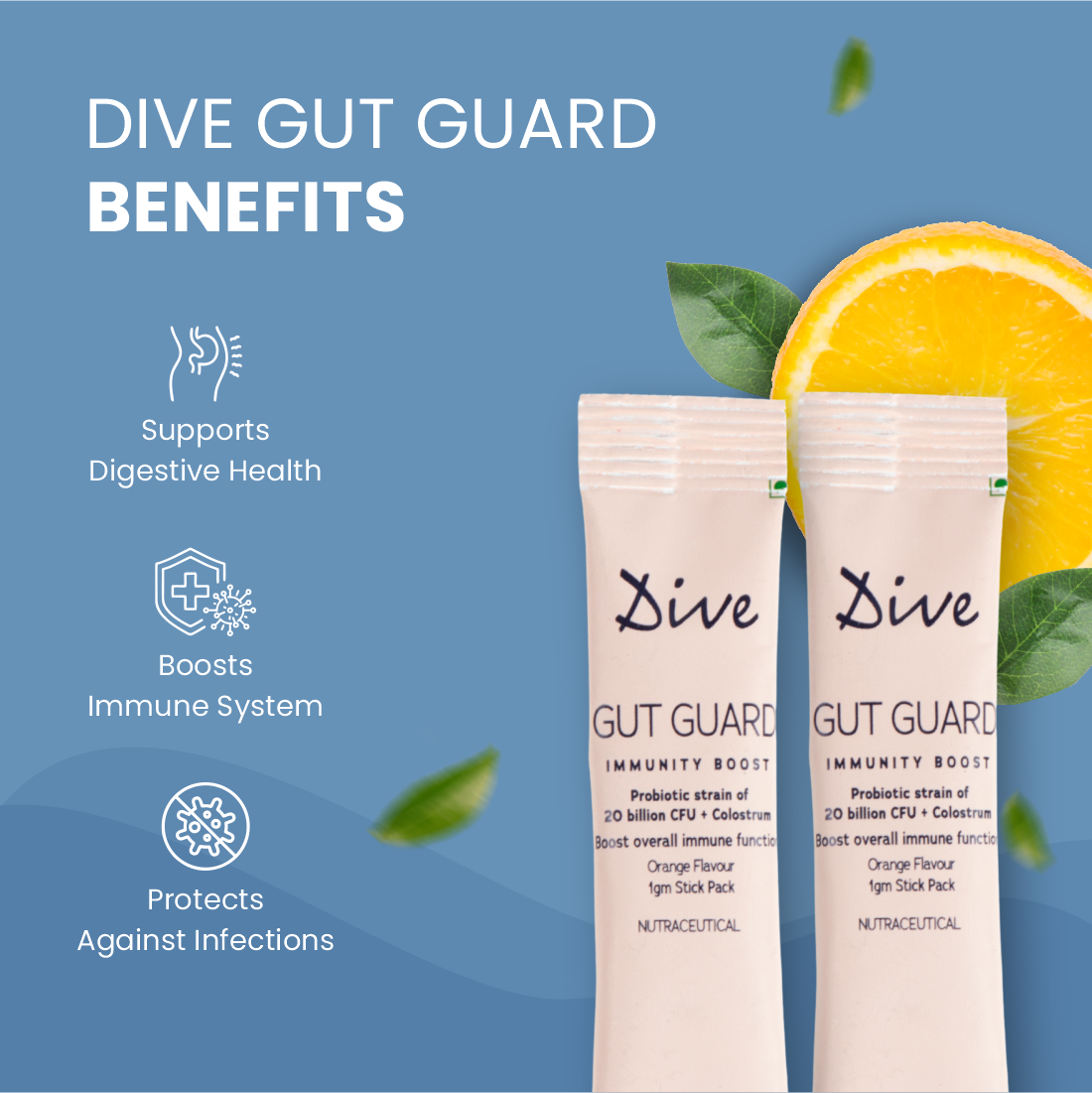 Dive Gut Guard Immunity Boost | Probiotics | For Improving Digestion & Immunity System in Men & Women | (15 Days Pack)