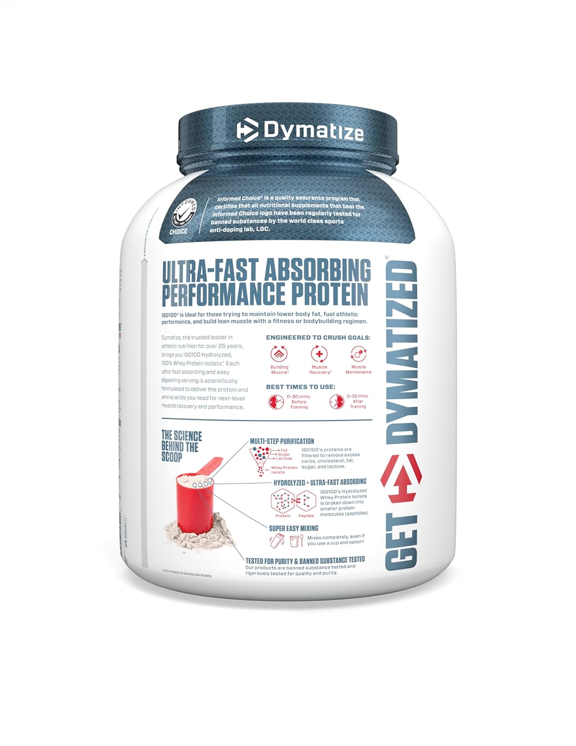 Dymatize Nutrition ISO 100 5 lbs Whey Protein Powder with Hydrolyzed 100% Whey Protein Isolate, Gluten Free, Fast Digestion, Cookies & Cream, 2.26 Kg