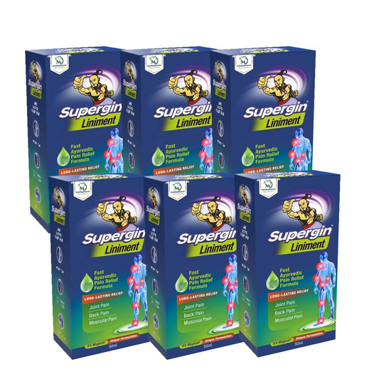 Supergin Liniment Oil - 50ml | Ayurvedic Pain Relief Formula | Quick Relief from Arthritis Pain, Joint Pain, Muscle Pain, Back Pain, and Shoulder Pain (Pack of 6)