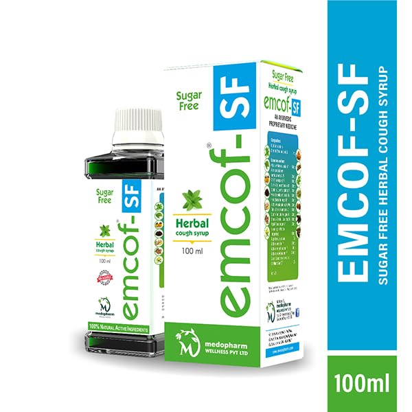 Emcof Ayurvedic Sugar-Free Cough Syrup: Relieve Your Cough Naturally with Our Herbal Formula - Buy Now for Fast Relief! (Pack of 6)