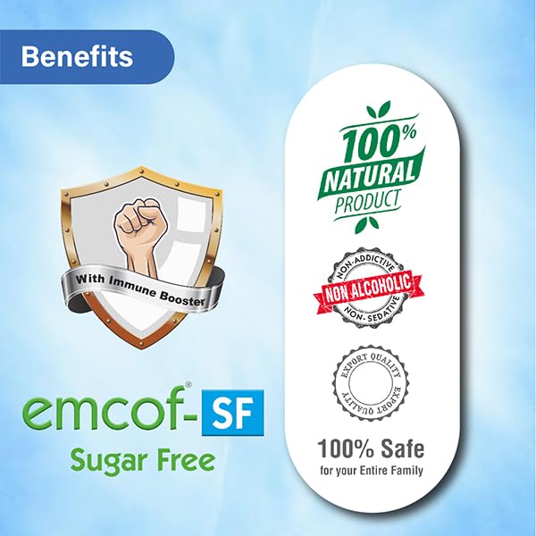 Emcof Ayurvedic Sugar-Free Cough Syrup: Relieve Your Cough Naturally with Our Herbal Formula - Buy Now for Fast Relief! (Pack of 6)