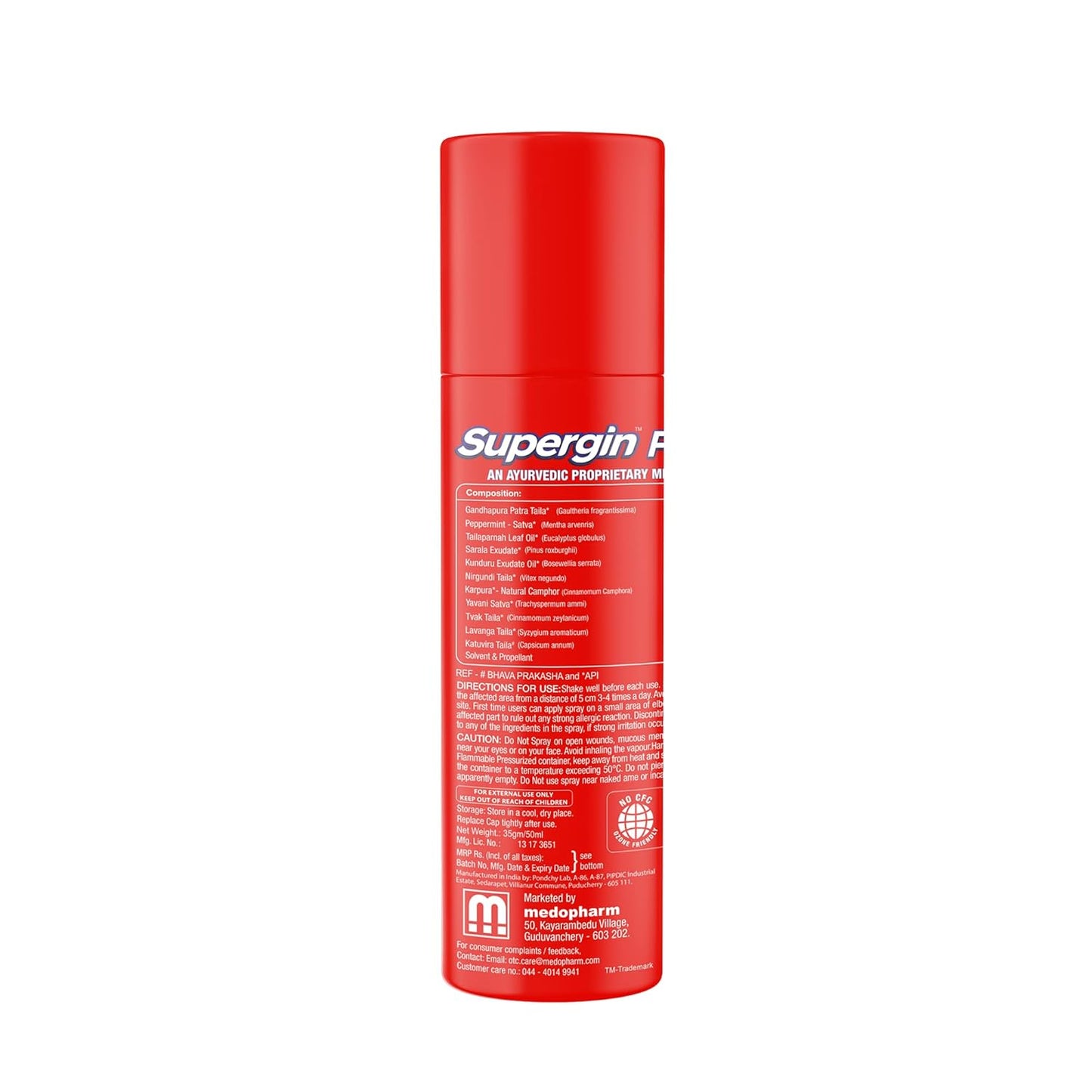 Medopharm Wellness Supergin Fast Pain Relief Spray - 50ml (Pack of 3+1) | Instant Relief for Sprains, Muscle, Back, Joint, Shoulder, and Knee Pain Stain-Free Spray | Ideal for Sports & Gym Injuries