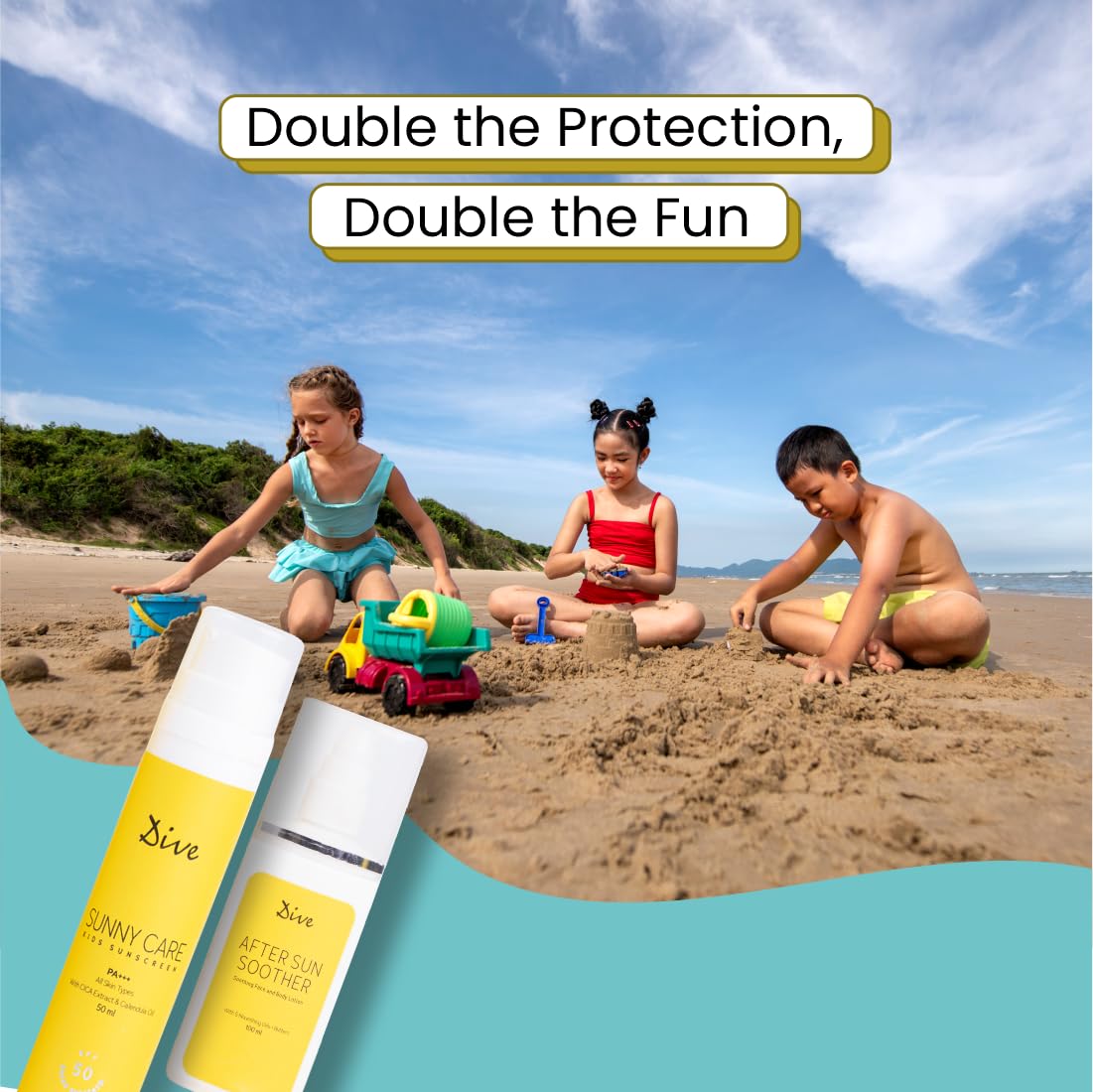 DIVE SPF 50 SUNNY CARE KIDS SUNSCREEN and AFTER SUN SOOTHER | Broad Spectrum Sunscreen for UVA/UVB, PA+++Protection | Free from Harmful Chemicals | Sun-Damage Repair (Pack of 2)