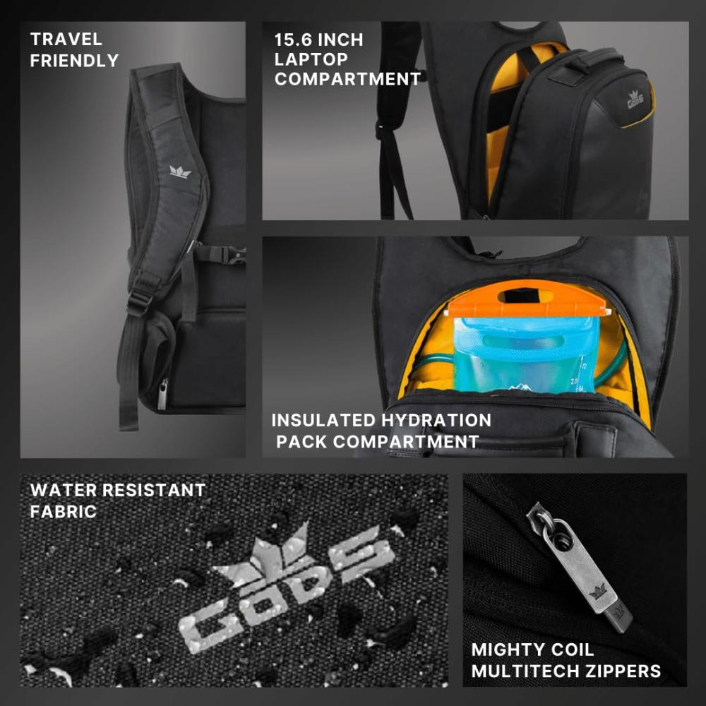 GODS Raptr H2O Hydration Backpack with 15.6 Laptop Compartment(15 Ltrs, Black)