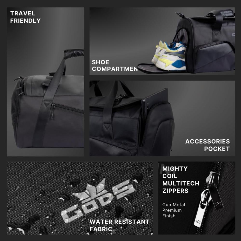 GODS Capo Travel and Gym Duffel Bag with Dedicated Shoe Compartment(40 Ltrs, Black)