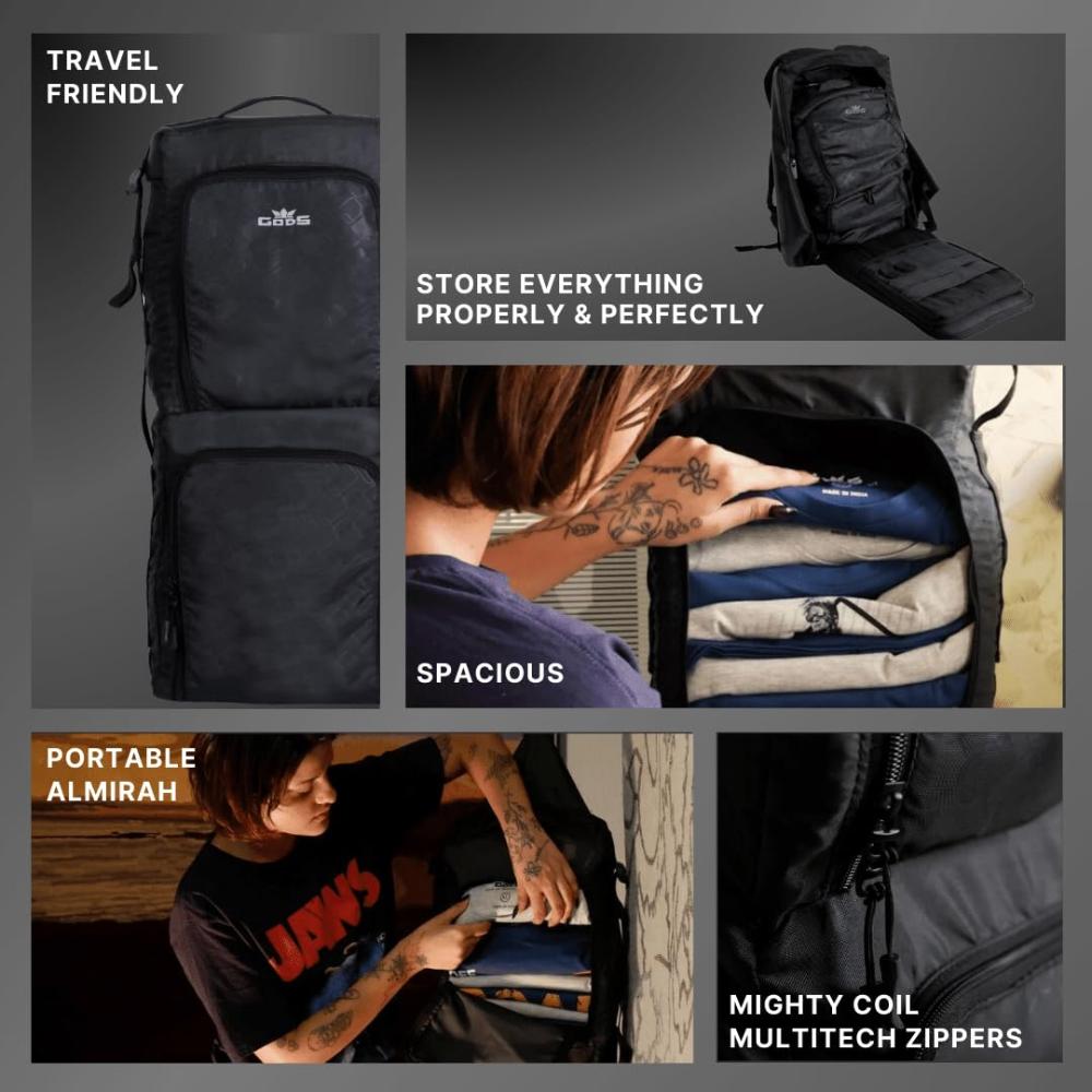 GODS Compressa compression packing cube|Compressible and Expandable Organizer(25 Ltrs, Black)