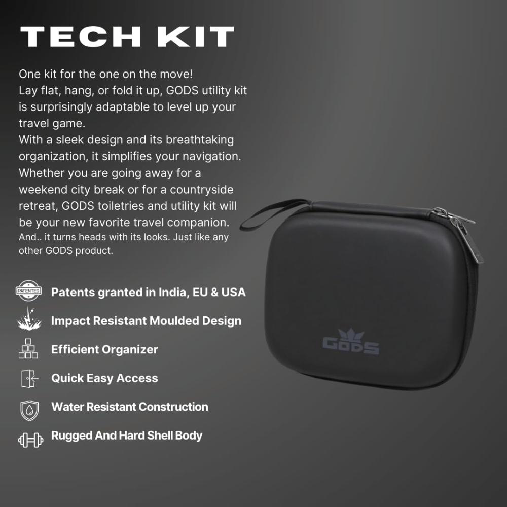 GODS Tech Kit Organiser for Cables, Chargers, Pen Drives, SD Cards, Hard Disk(Black)