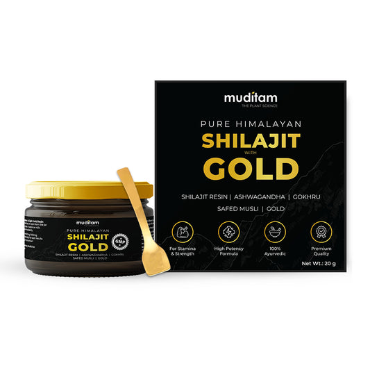 Muditam Ayurveda Shilajit Gold | boost in Strength, Stamina & Muscle building | Clinically Proven Strain | 100% Ayurvedic | 20g