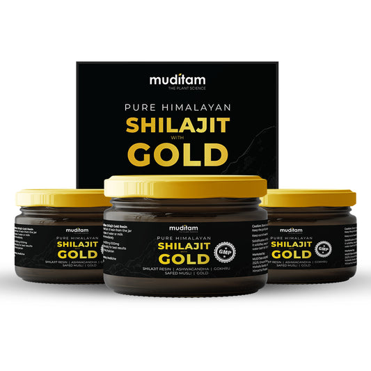 Muditam Ayurveda Shilajit Gold | boost in Strength, Stamina & Muscle building | Clinically Proven Strain | 100% Ayurvedic | 20g (Pack of 3)