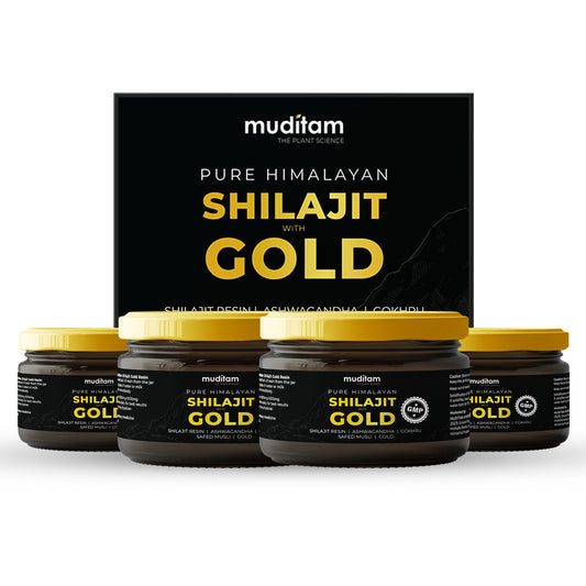 Muditam Ayurveda Shilajit Gold | boost in Strength, Stamina & Muscle building | Clinically Proven Strain | 100% Ayurvedic | 20g (Pack of 4)