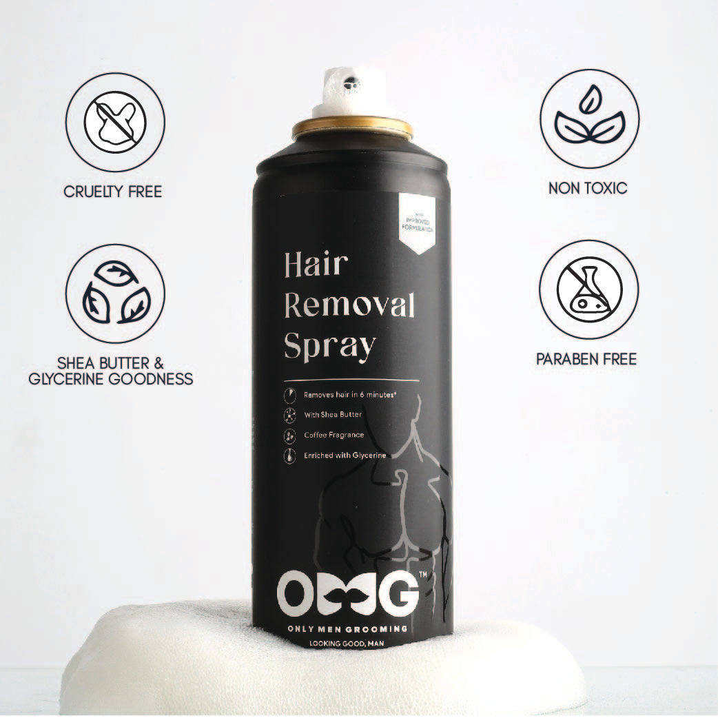 OMG Hair Removal Spray for Men | Painless Body Hair Removal pray for Chest Back Hands Legs and Intimate Areas | with Coffee Fragrance Shea Butter and Glycerine | Works in less than 10 Minutes| 200ml