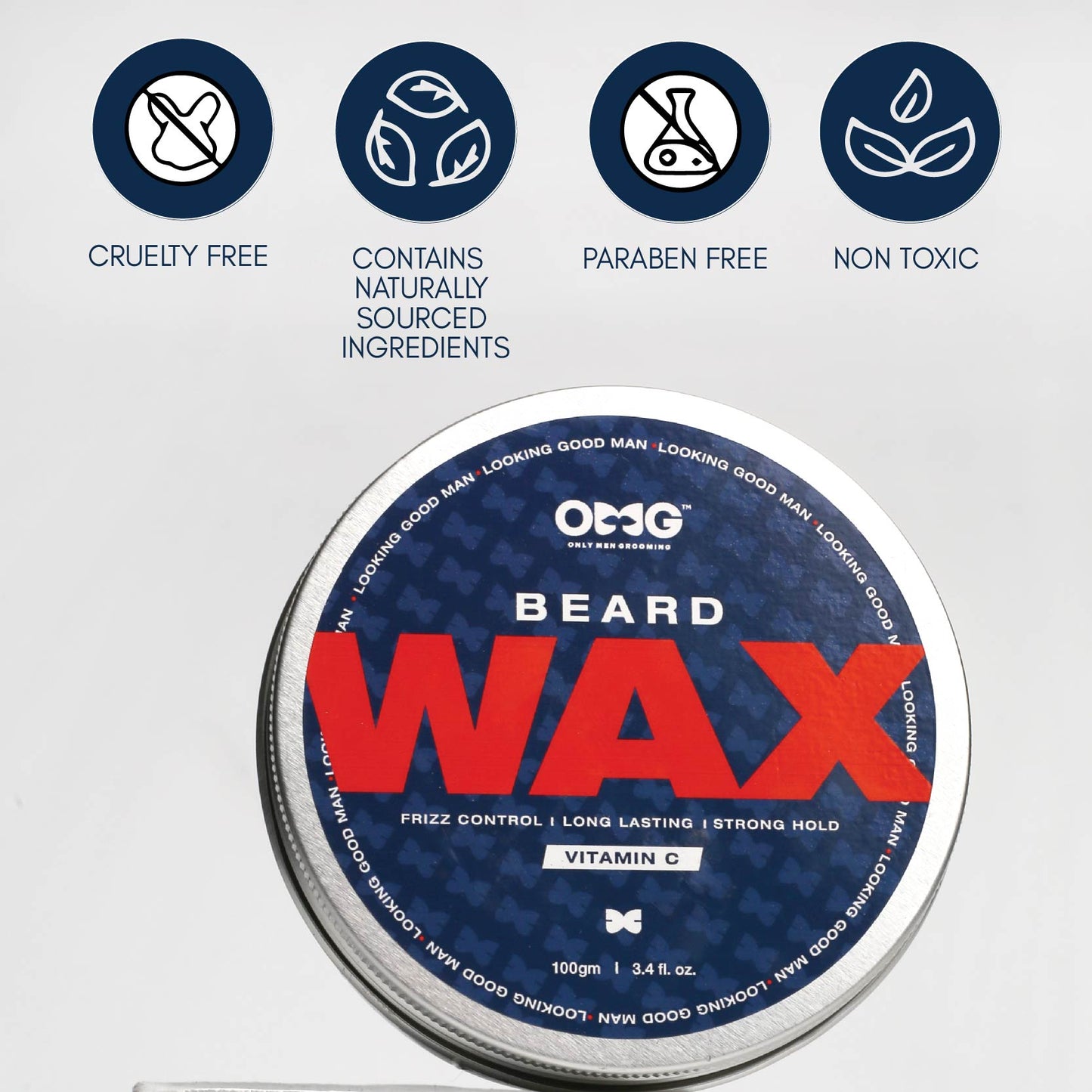 OMG Beard Wax 100gm | Frizz Control | Long Lasting Hold | Strong Hold | Enriched with Vitamin C | 100% Natural Ingredients