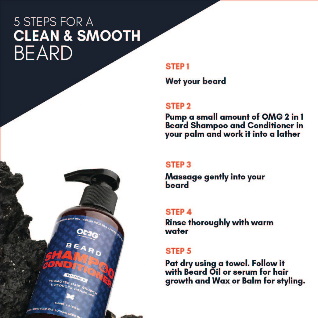 OMG Beard Shampoo & Conditioner 180ml and OMG Beard Balm 100gm Combo | Promotes Hair Growth, Gives Shine, Reduces Dandruff | Contains Natural Oils & Vitamin C | Beard Styling for Mild Hold