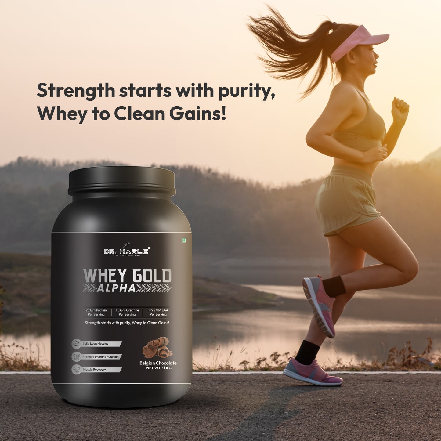 DR. HARLE Alpha Whey Protein Powder 1kg | Gold Standard Whey for Muscle Building, Rich in Amino Acids, 26g Protein, 11.9g EAA, Gluten & Sugar Free Protein Supplement - 1Kg Belgian Chocolate