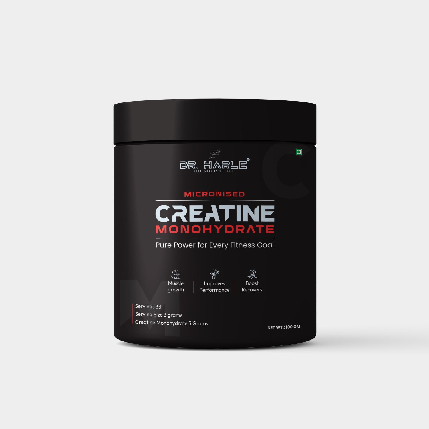 DR. HARLE Pure Creatine Monohydrate Powder 3g Per Serving | Unflavored Micronized for Muscle Growth, Strength & Recovery | 100gm 33 Servings | Dope Free Creatine Mono Hydrate Supplement
