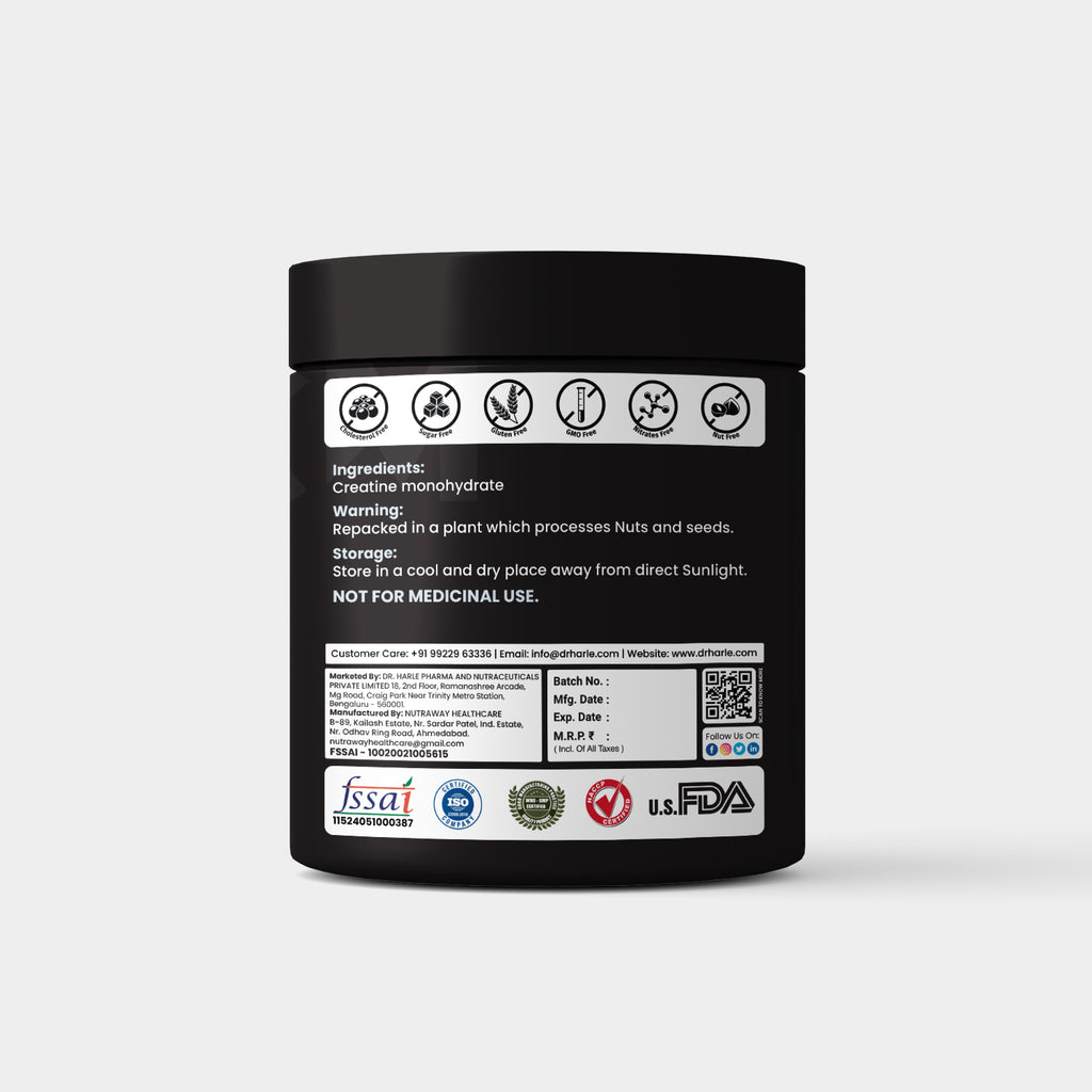 DR. HARLE Pure Creatine Monohydrate Powder 3g Per Serving | Unflavored Micronized for Muscle Growth, Strength & Recovery | 100gm 33 Servings | Dope Free Creatine Mono Hydrate Supplement
