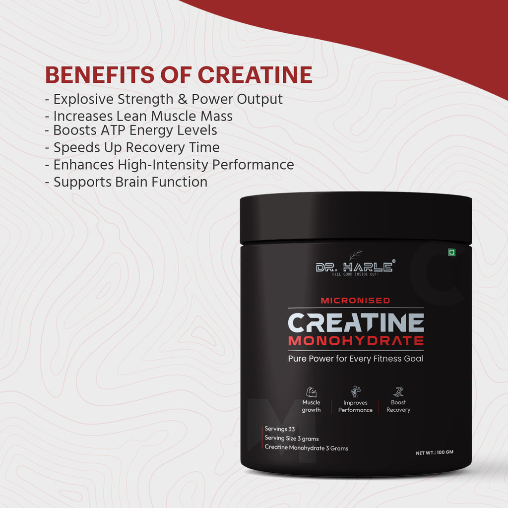 DR. HARLE Pure Creatine Monohydrate Powder 3g Per Serving | Unflavored Micronized for Muscle Growth, Strength & Recovery | 100gm 33 Servings | Dope Free Creatine Mono Hydrate Supplement
