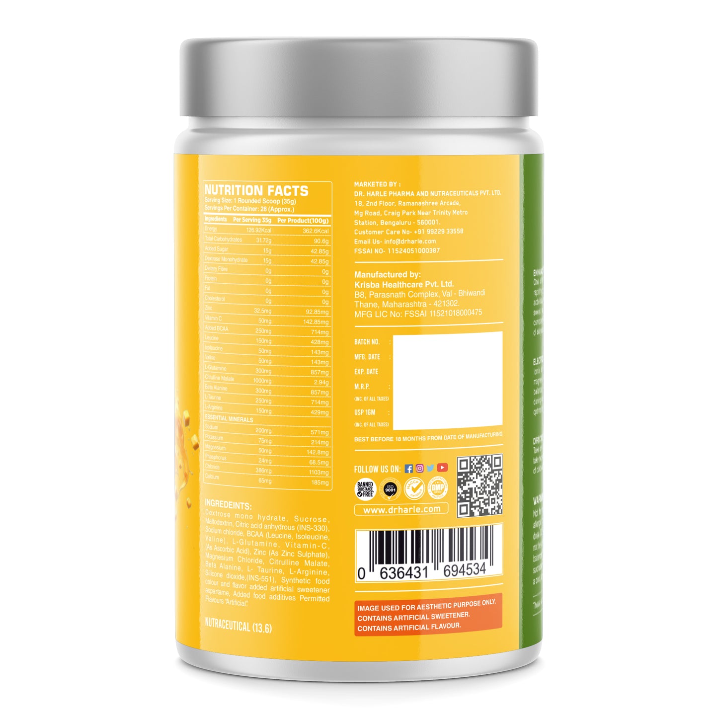 DR. HARLE Ionix Isotonic Energy Drink Powder – 1kg Mango Flavor | Electrolyte & Hydration Support