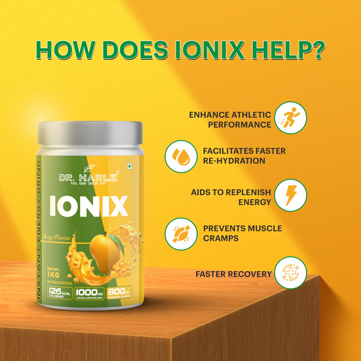 DR. HARLE Ionix Isotonic Energy Drink Powder – 1kg Mango Flavor | Electrolyte & Hydration Support