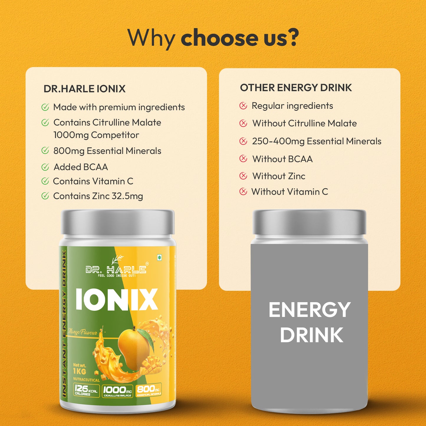 DR. HARLE Ionix Isotonic Energy Drink Powder – 1kg Mango Flavor | Electrolyte & Hydration Support