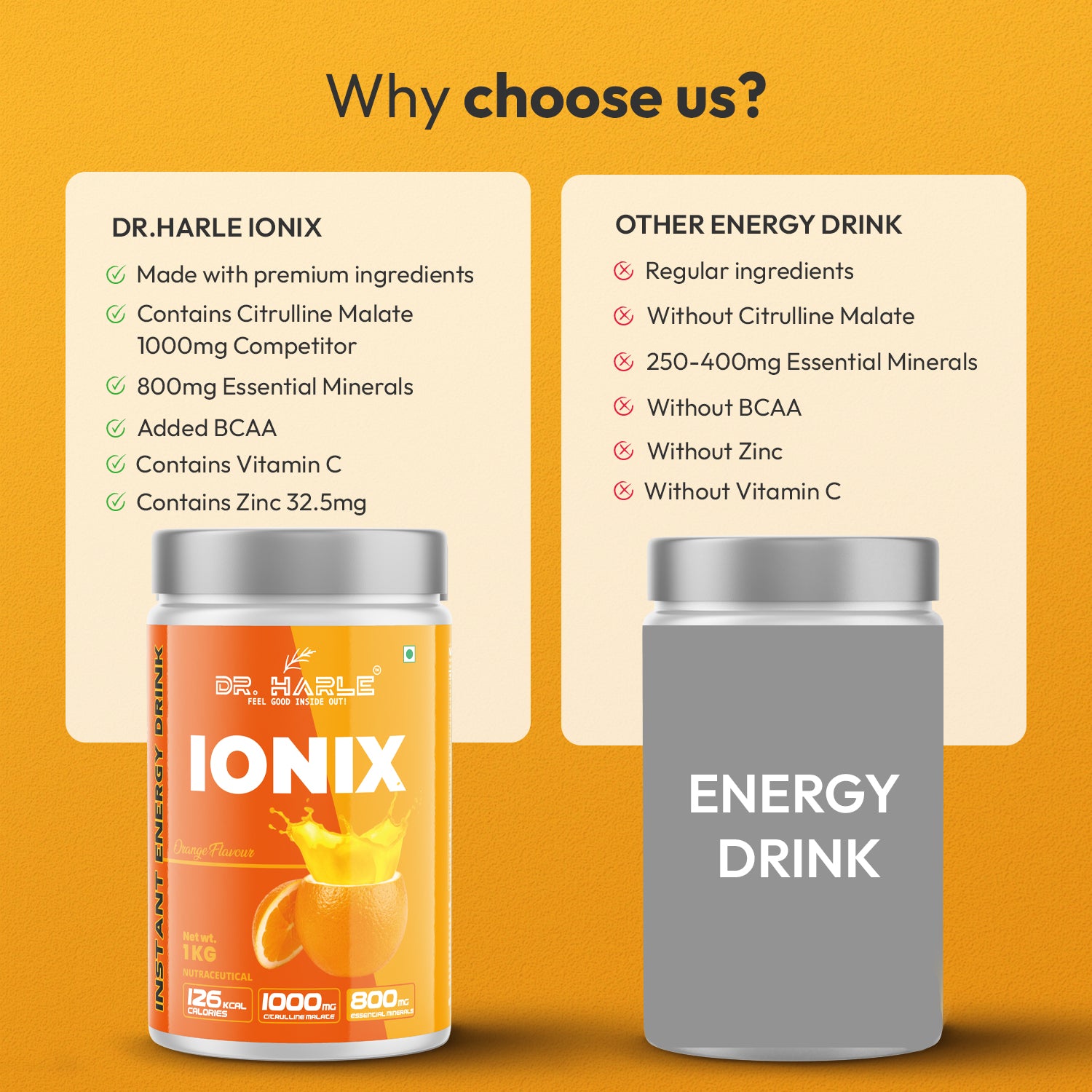 DR. HARLE Ionix Isotonic Energy Drink Powder – 1kg Orange Flavor | Electrolyte & Hydration Support