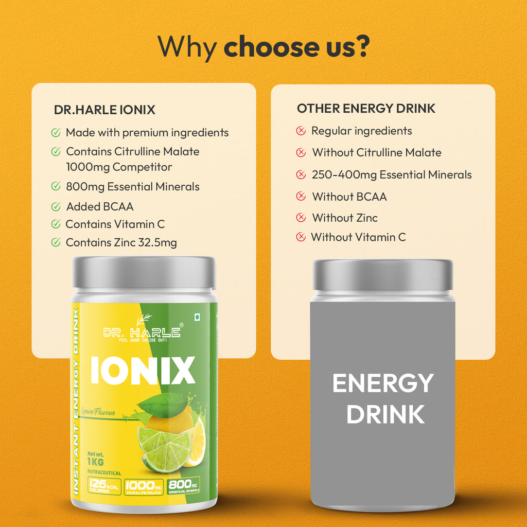 DR. HARLE Ionix Isotonic Energy Drink Powder – 1kg Nimbu Paani Flavor | Electrolyte & Hydration Support
