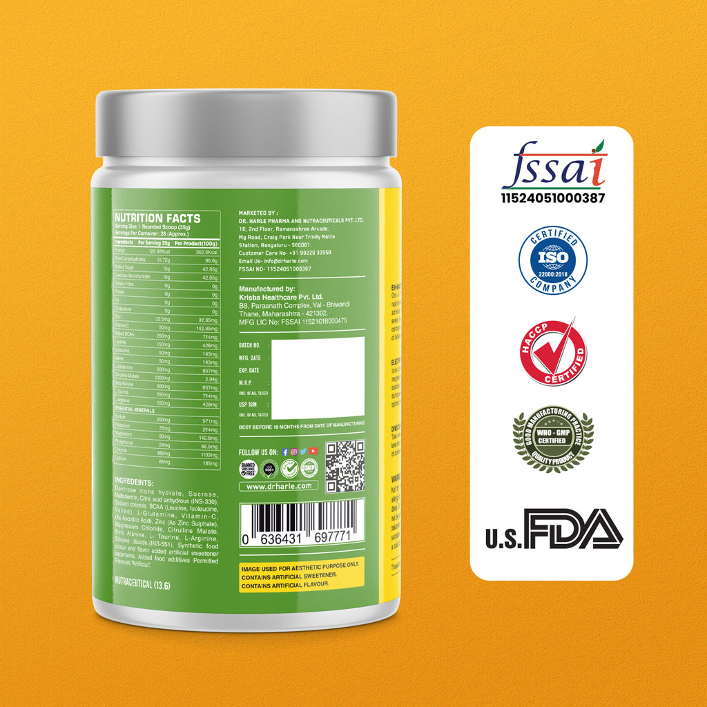 DR. HARLE Ionix Isotonic Energy Drink Powder – 1kg Nimbu Paani Flavor | Electrolyte & Hydration Support