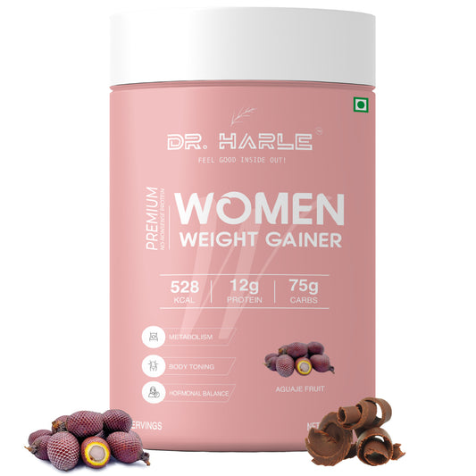 DR. HARLE Weight Gainer for Women with Aguaje Fruit Extract, 25+ Vitamins & Minerals | Curve & Muscle Enhancing Mass Gainer Supplement – Belgian Chocolate Flavor, 500g Weight Gain Protein Powder for Females