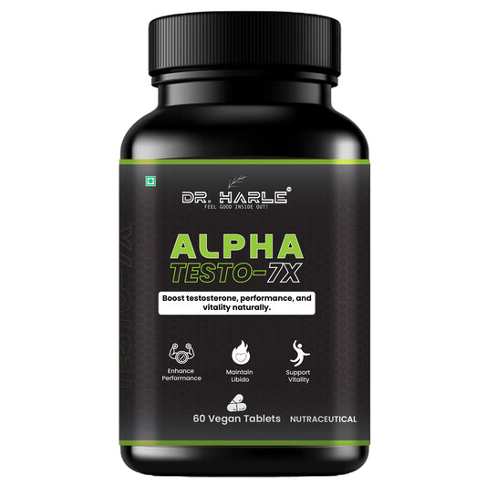 DR. HARLE Testo 7X Testosterone Booster for Men with Shilajit/Shilajeet, Tribulus, Ashwagandha, L-Arginine & Kaunch Beej | 15 Powerful Herbs Support for Enhanced Performance & Stamina - 60 Veg Tablets