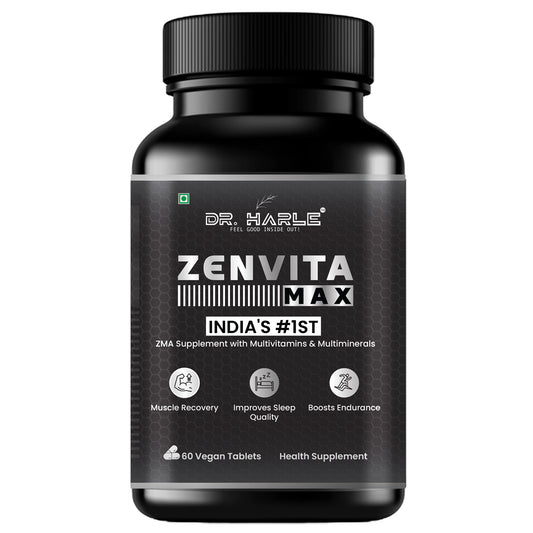 DR. HARLE ZenVita Max India's Only ZMA Supplement for Men & Women with Multivitamins, Minerals, and L-Lysine | Zinc Magnesium Tablets for Muscle Recovery, Sleep Support, Immunity & Endurance - 60 Tablets
