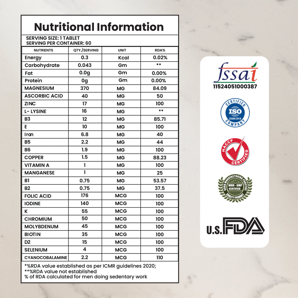 DR. HARLE ZenVita Max India's Only ZMA Supplement for Men & Women with Multivitamins, Minerals, and L-Lysine | Zinc Magnesium Tablets for Muscle Recovery, Sleep Support, Immunity & Endurance - 60 Tablets