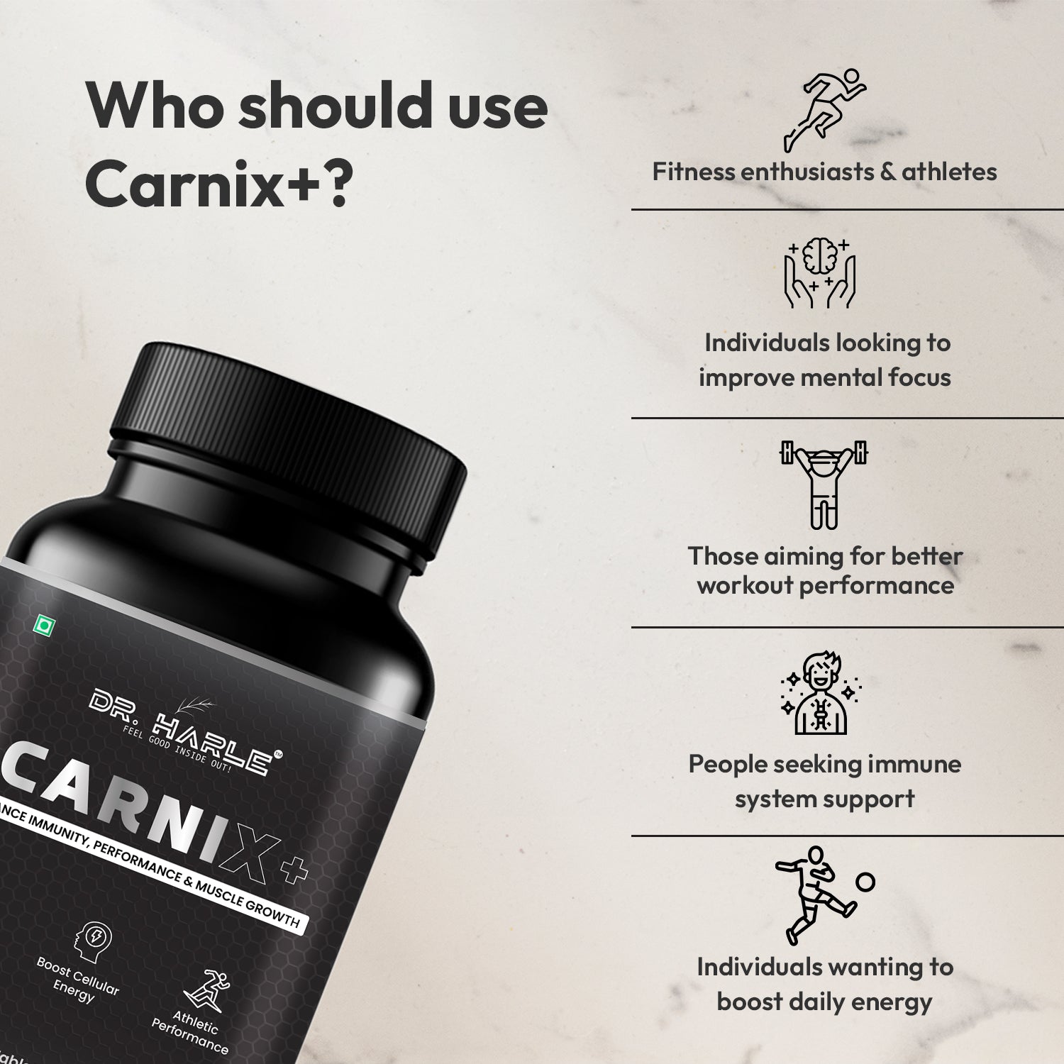 DR. HARLE Carni X+ L-carnitine, L-arginine, Vitamin-C,B12,E - 60 tablets